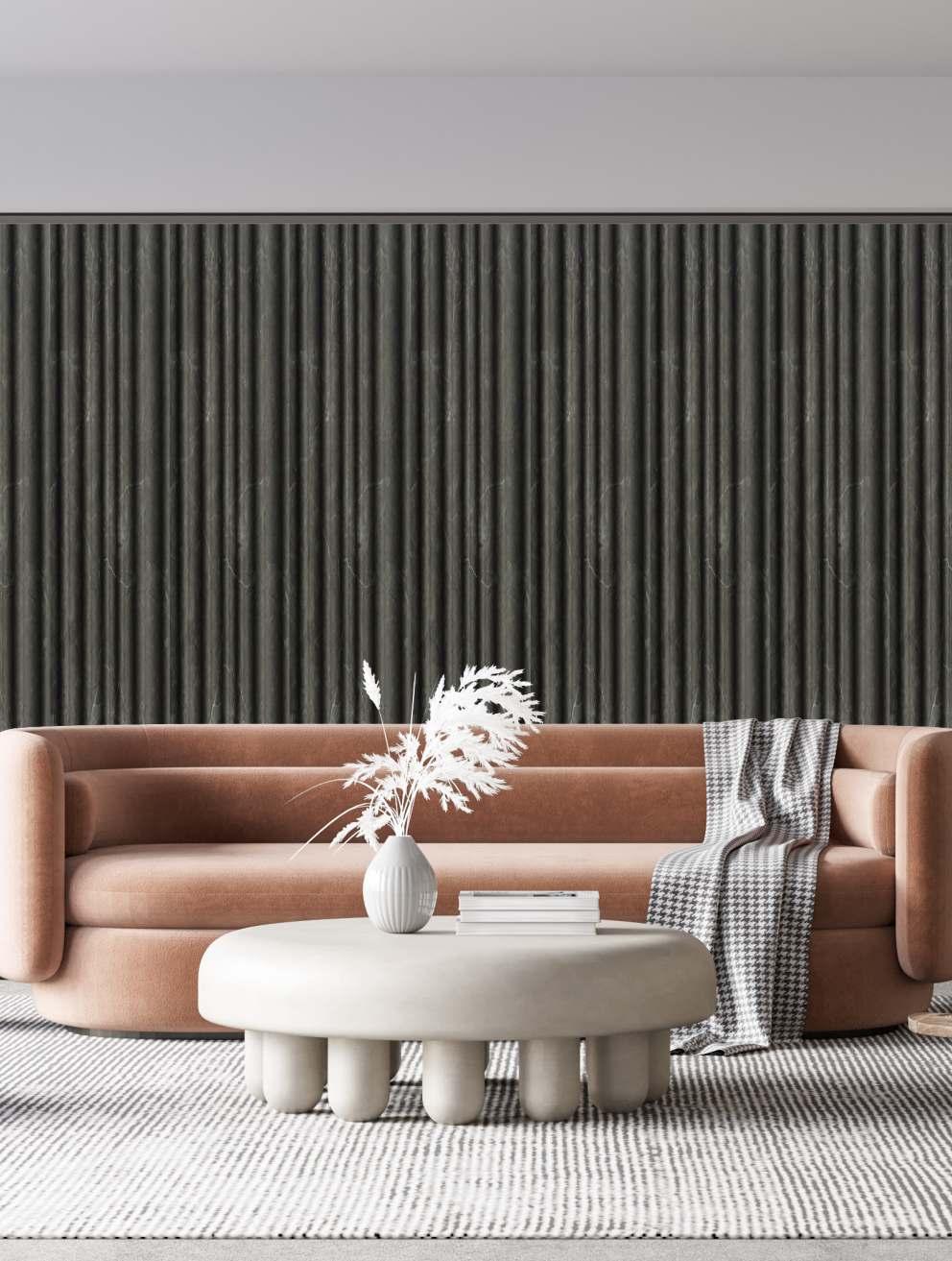 Premium Charcoal Panel Marble & Stone Louvers Black 9.5x0.39 Ft - Pn 03542