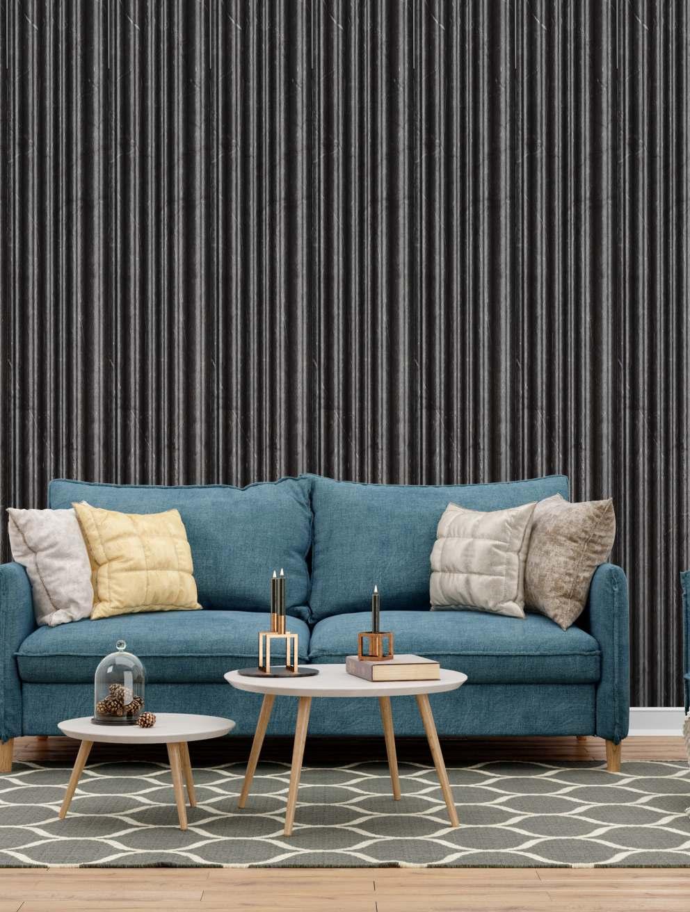 Black Marble Charcoal Louvers Panel & Stone 9.5x0.39 Ft - Pn 03546