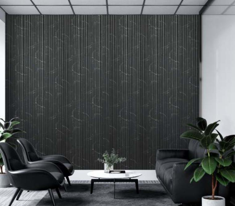 Premium Charcoal Panel Marble & Stone Louvers Black 9.5x0.4 Ft - Pn 00525