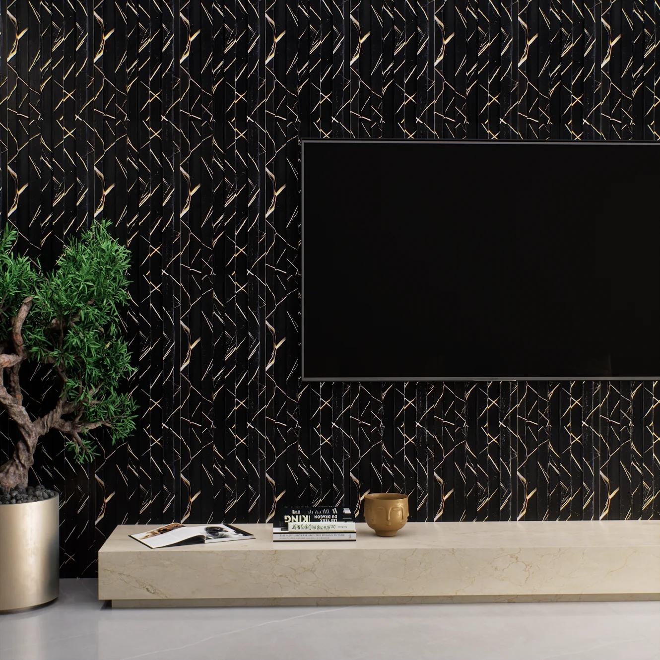 Black Marble Wpc Louver & Stone 9.5x0.54 Ft - Pn 00271