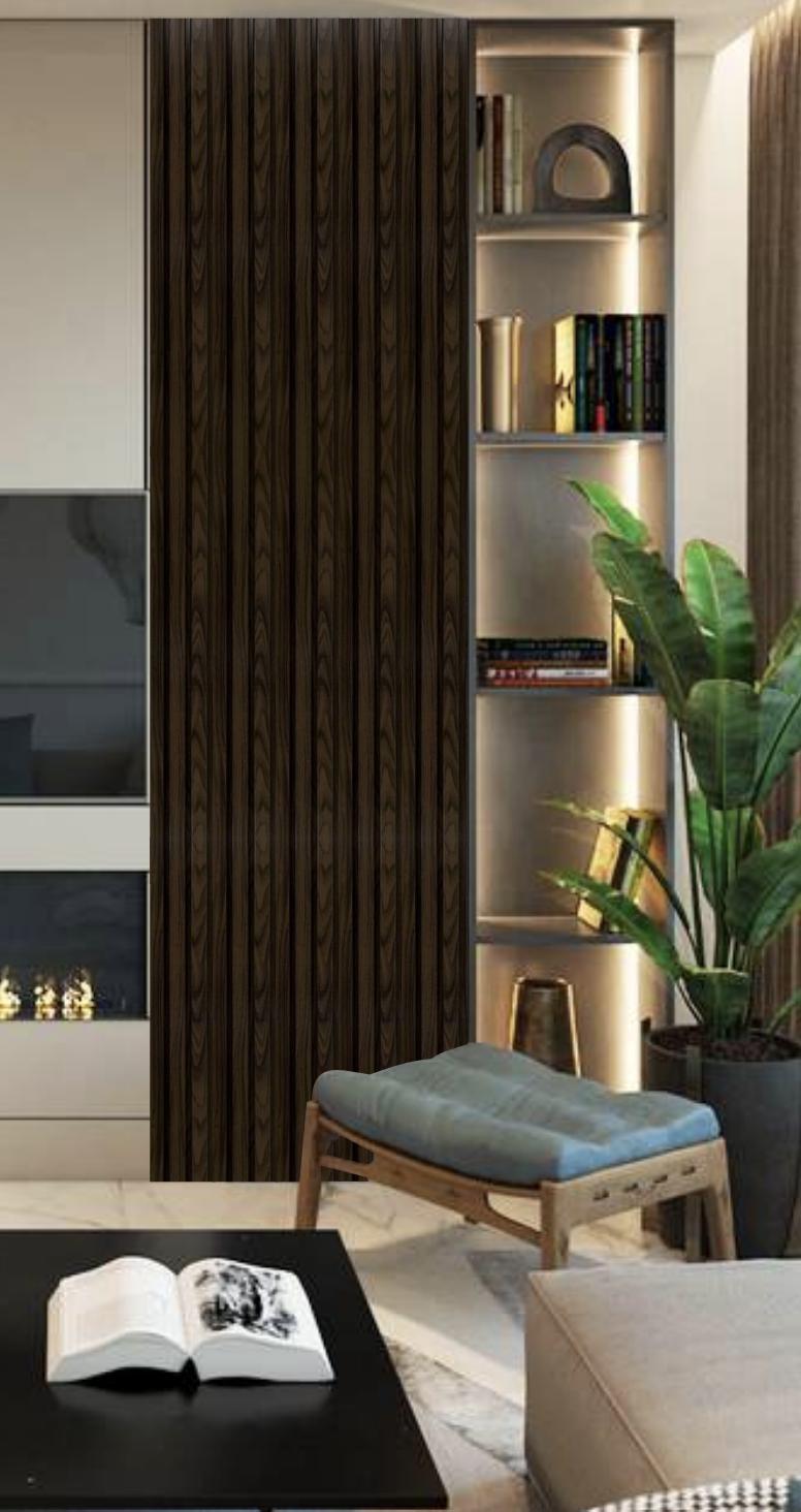 Brown Charcoal Louvers Slat Series Wood 8x0.41 Ft - Sl 907