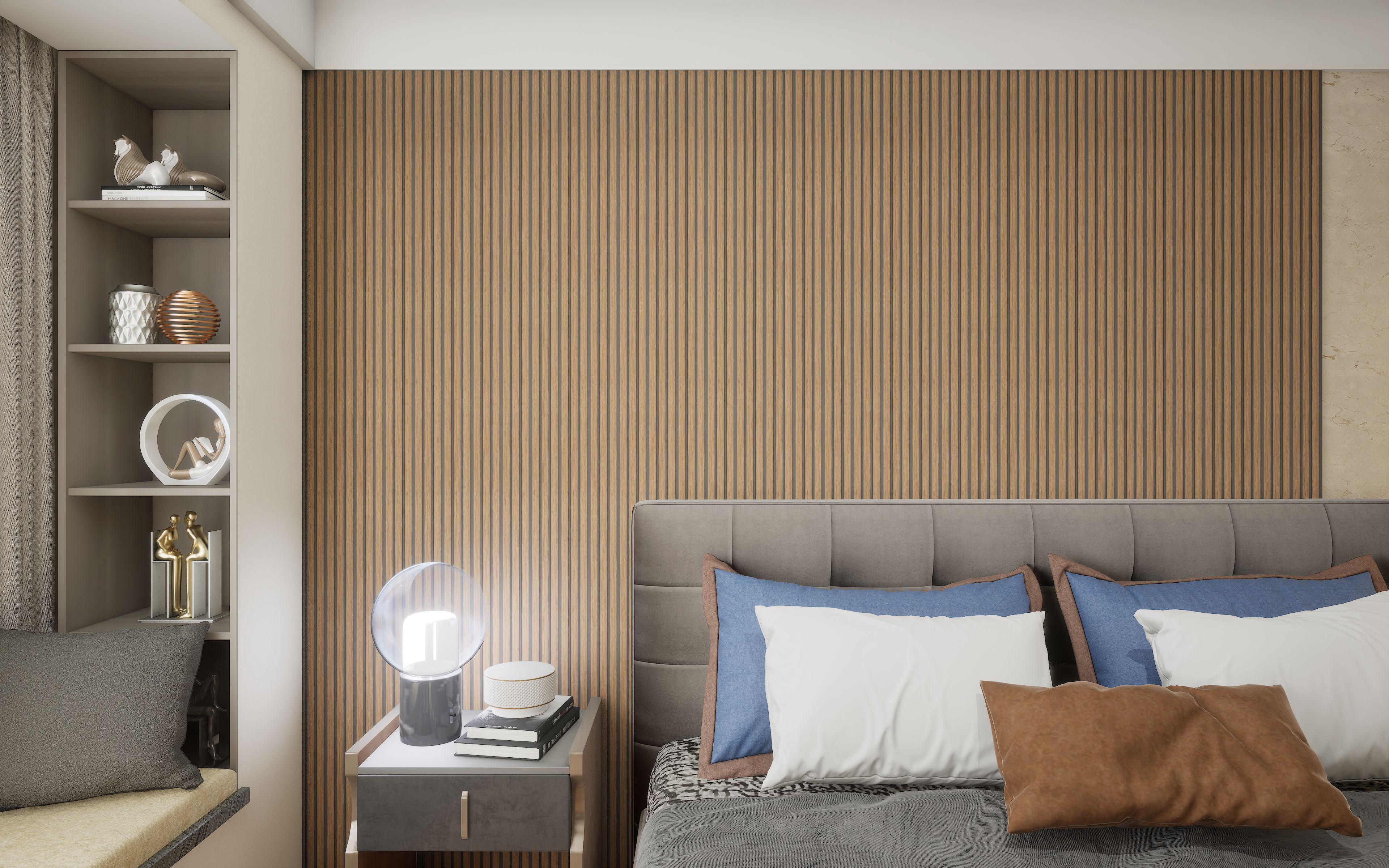 Brown Charcoal Louvers Panel Sleek & Splendid Series Wood 8x0.41 Ft - Sa 1001
