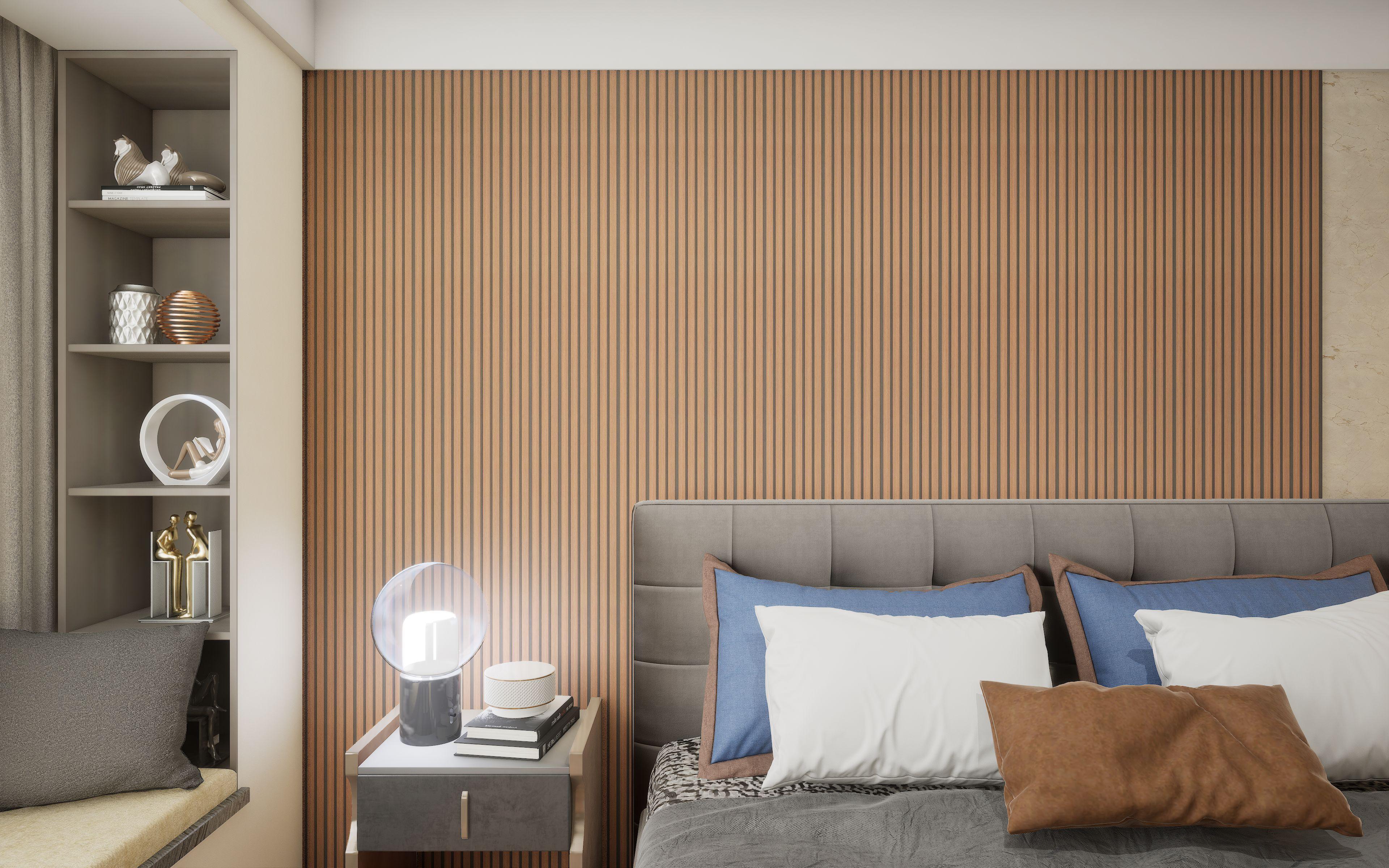 Brown Charcoal Louvers Panel Sleek & Splendid Series Wood 8x0.41 Ft - Sa 1019