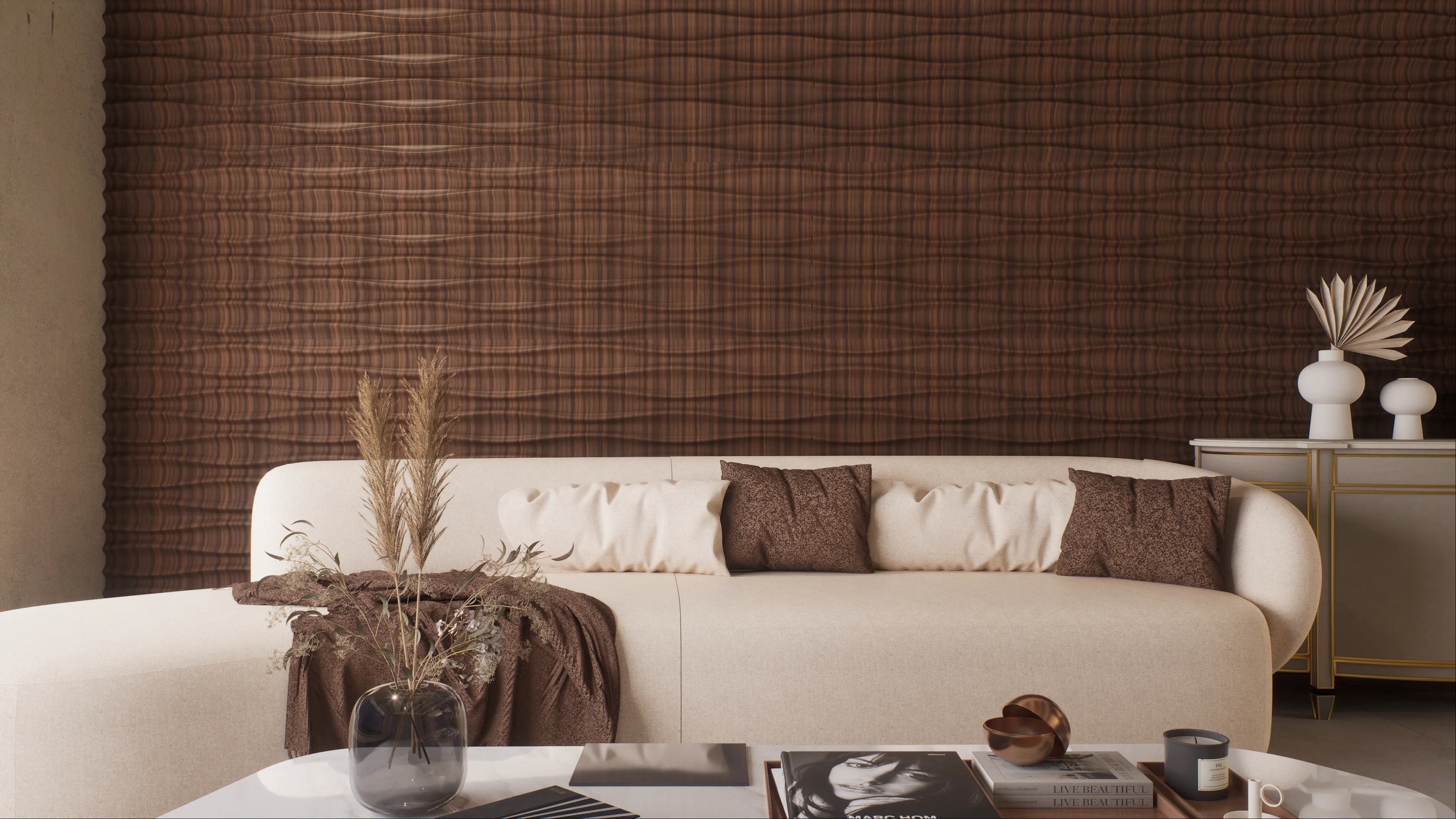 Walnut Wood Dune 3D Wall Panel Brown 1.6x1.6 Ft -