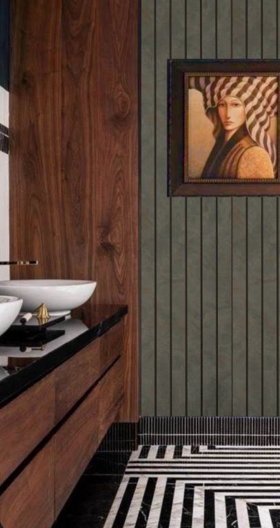 Brown Geometric Charcoal Louvers Designer 8x0.83 Ft - Ed 81005