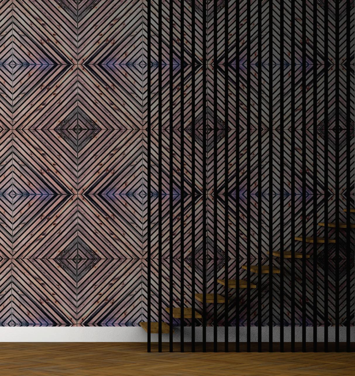 Brown Patterned Charcoal Louvers Designer 9x0.93 Ft - Wk04