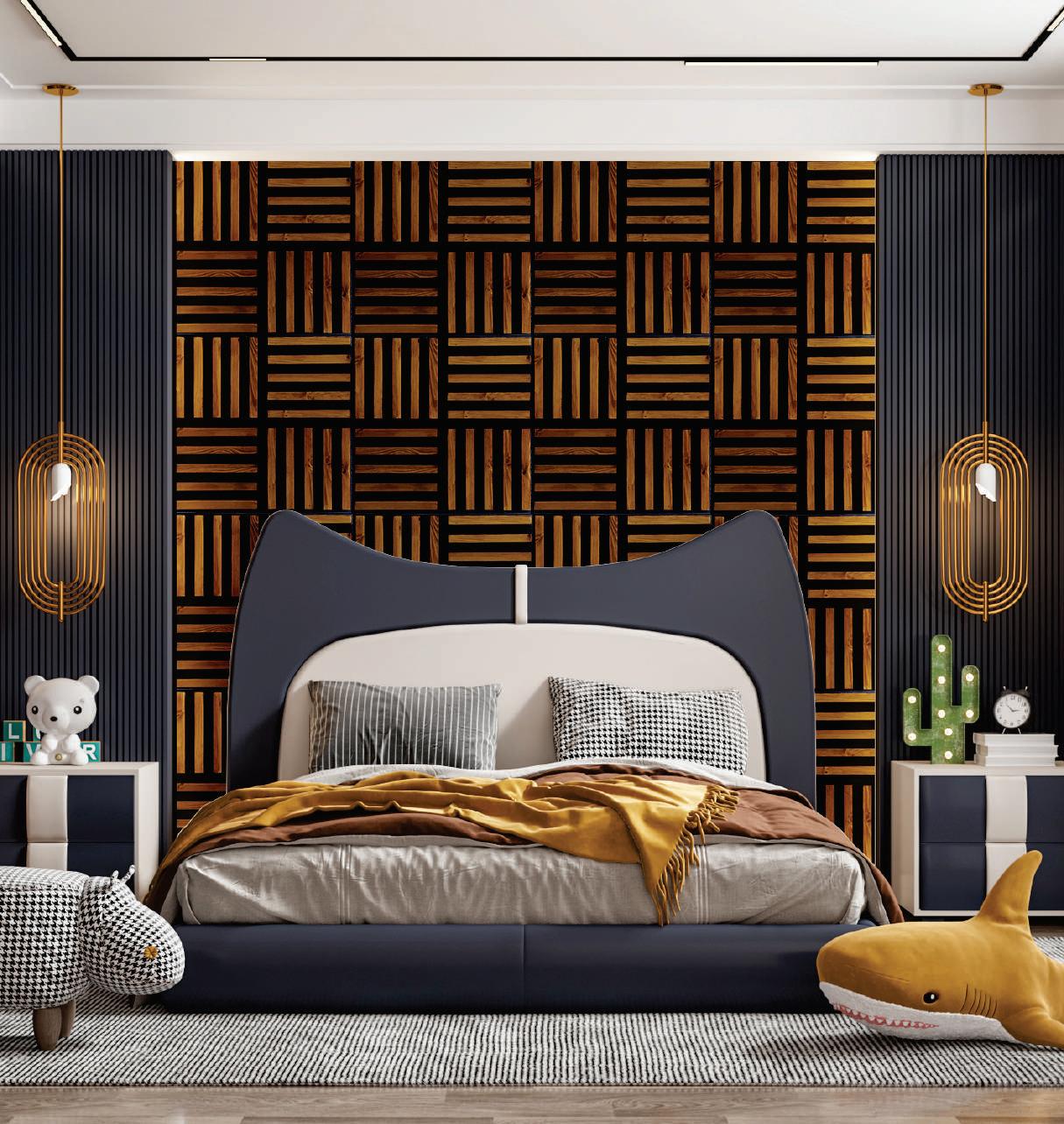 Brown Patterned Charcoal Louvers Designer 9x0.93 Ft - Wk07