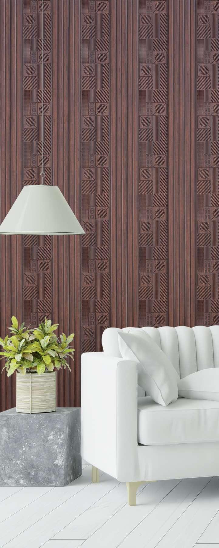 Brown Stone Charcoal Louvers Panel Marble & 8x1 Ft - Ed 9125