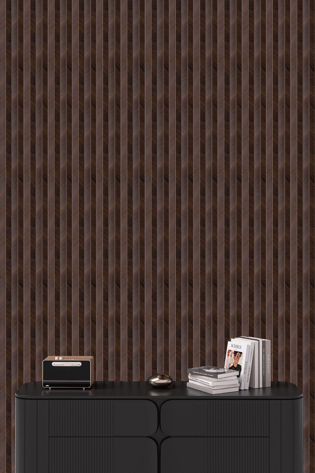 Premium Charcoal Panel Wood Louvers Brown 8x0.39 Ft - Pn 05272