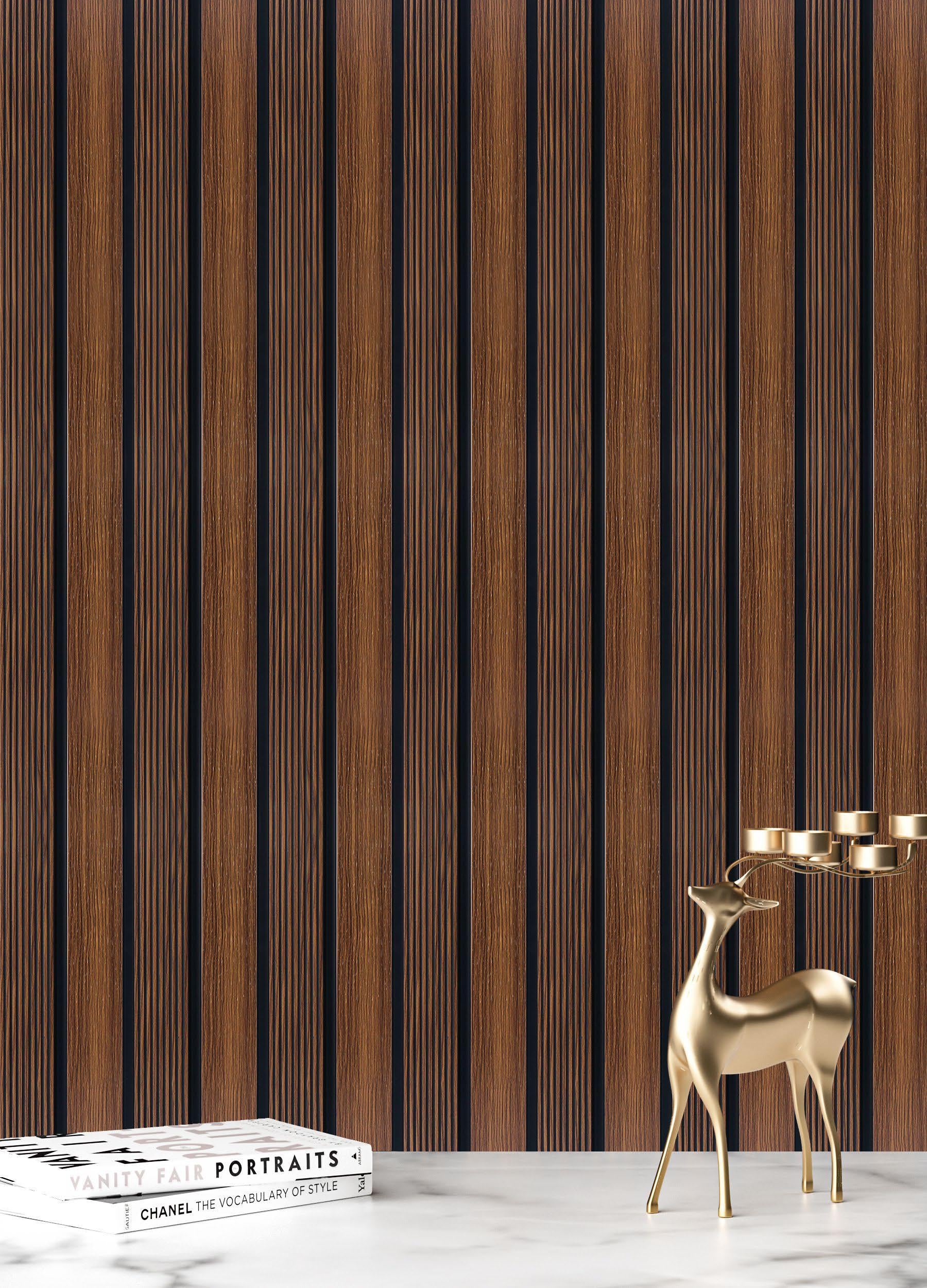 Brown Wooden Charcoal Louvers Panel Wood 8x0.39 Ft - Pn 05319