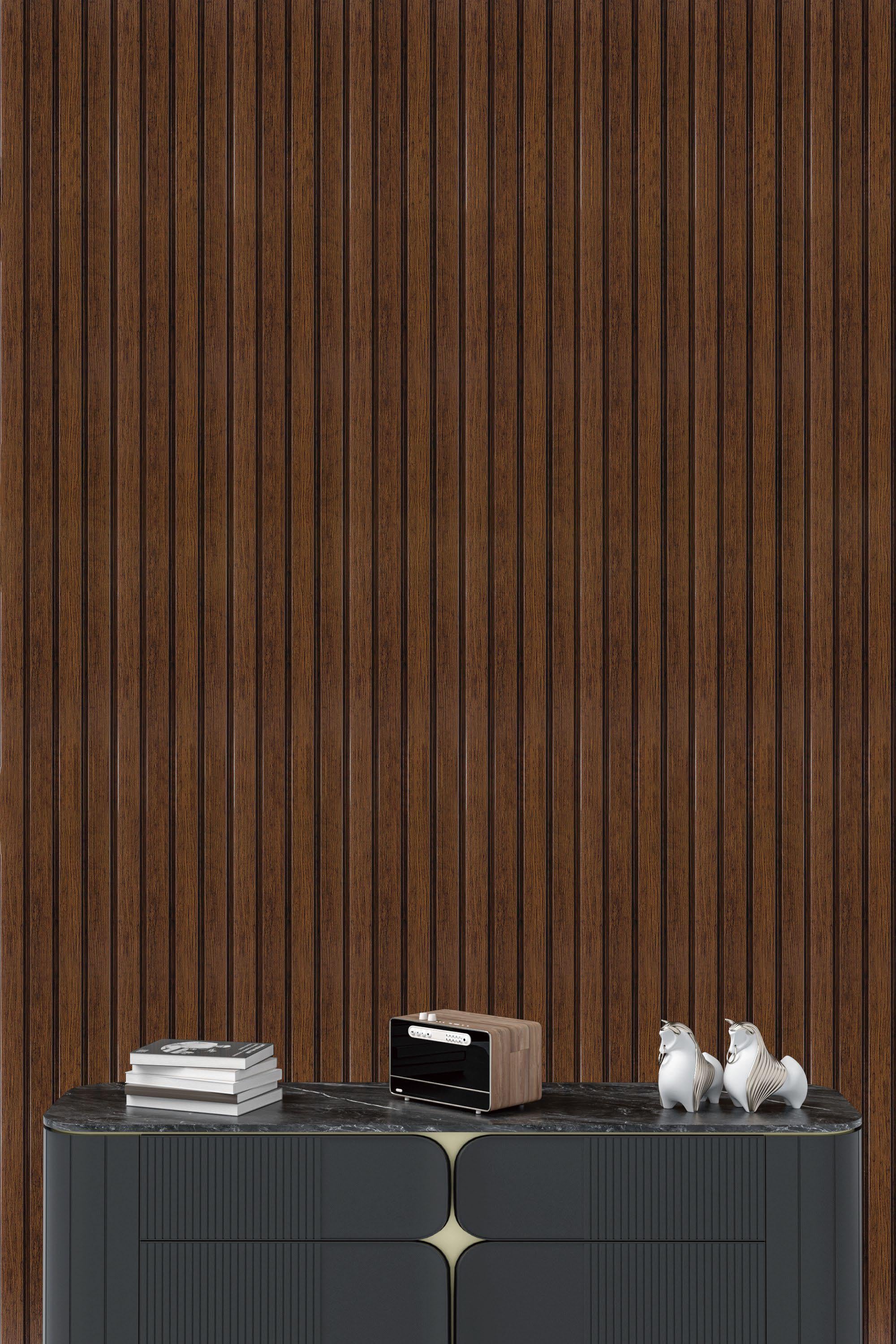 Premium Charcoal Panel Wood Louvers Brown 8x0.41 Ft - Pn 05279
