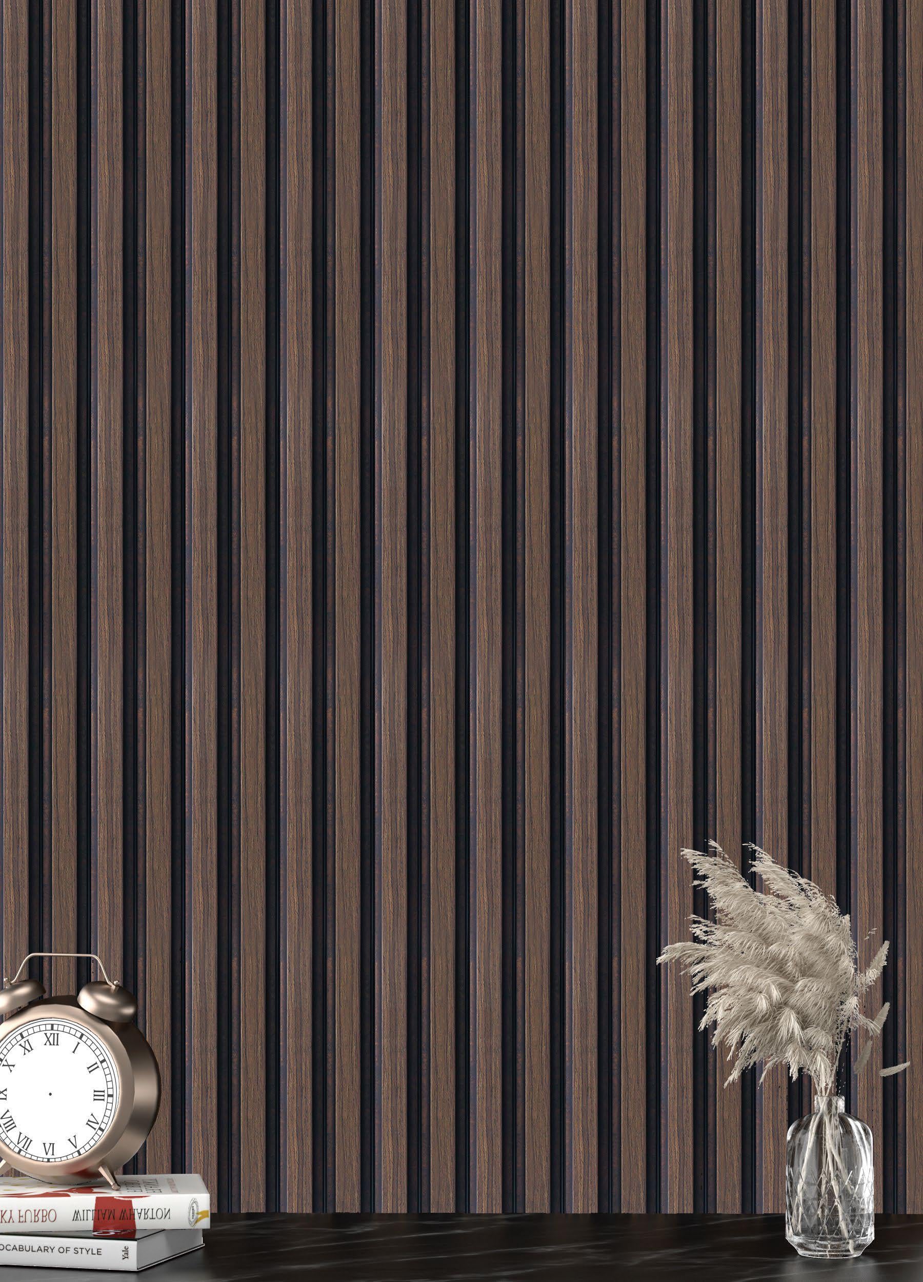 Premium Charcoal Panel Wood Louvers Brown 8x0.41 Ft - Pn 05304