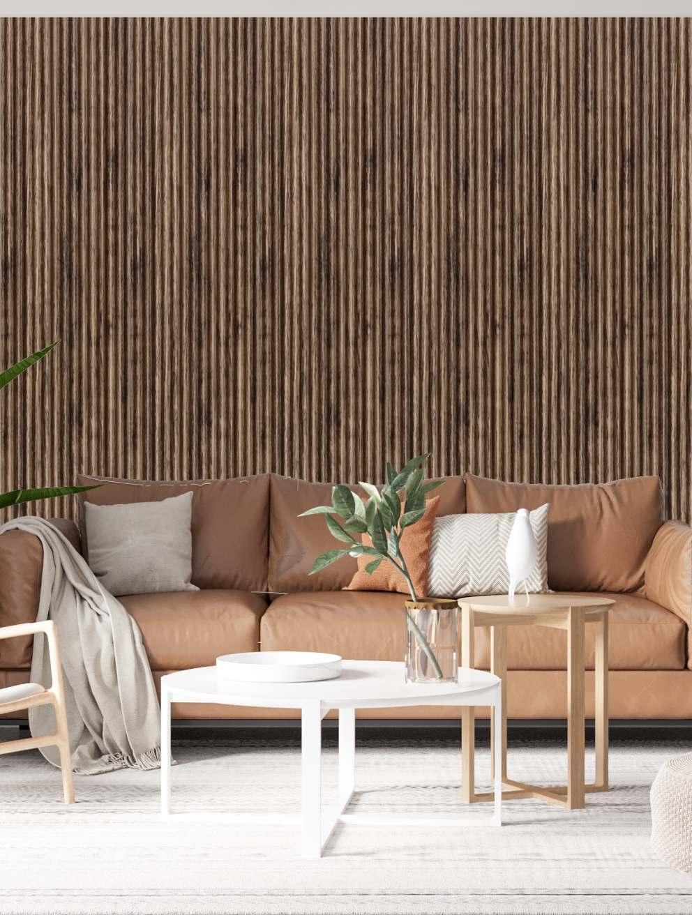 Premium Charcoal Panel Wood Louvers Brown 9.5x0.37 Ft - Pn 03568