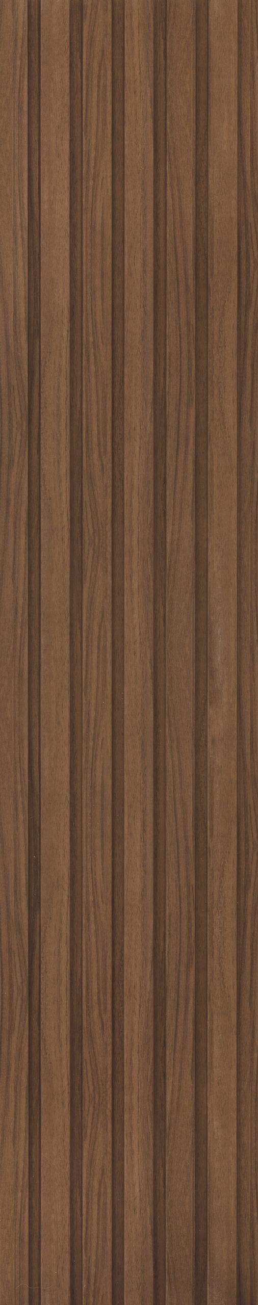 Brown wooden louver panel with vertical slats and wood grain texture