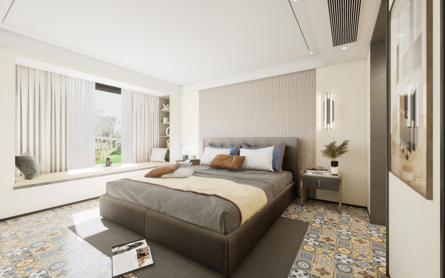 Charcoal Abstract Louvers Panel Marble & Stone Beige 9x0.42 Ft - 7402