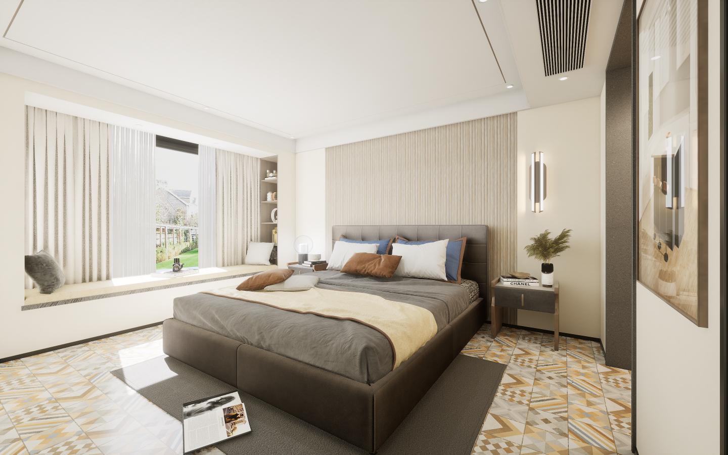 Charcoal Abstract Louvers Marble & Stone Beige 9x0.42 Ft - 7403