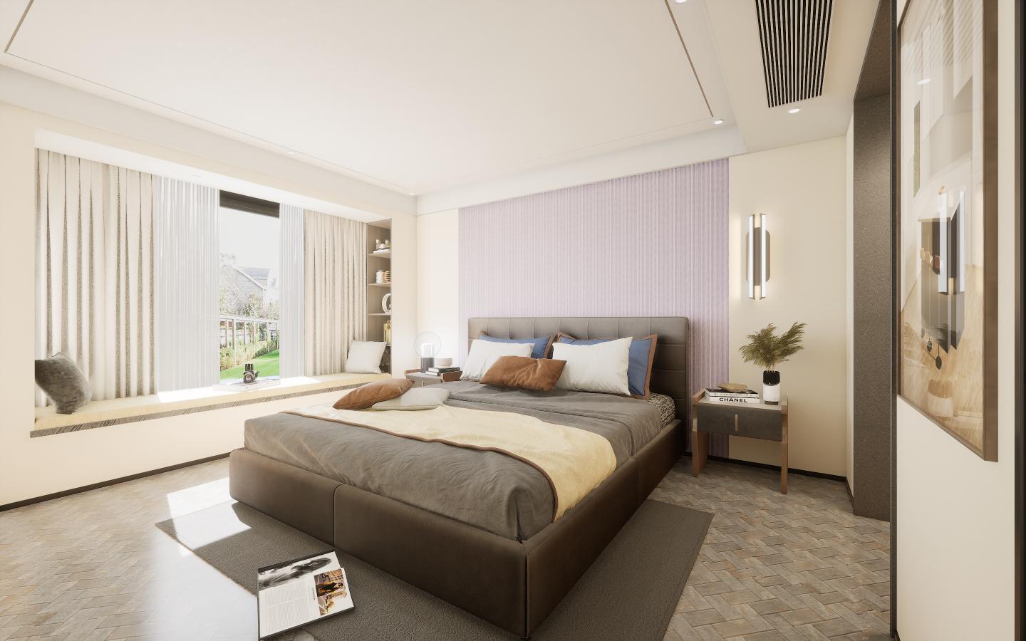 Charcoal Abstract Louvers Designer Pruple 9x0.42 Ft - 7702