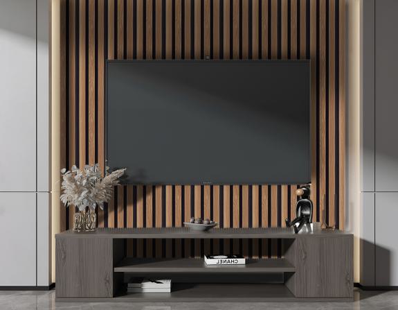 Estella Decor Charcoal Louvers Wood Brown 8x0.39 Ft - Ed 1107