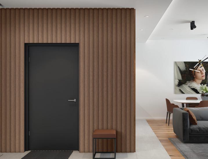 Estella Decor Charcoal Louvers Wood Brown 8x0.39 Ft - Ed 1136