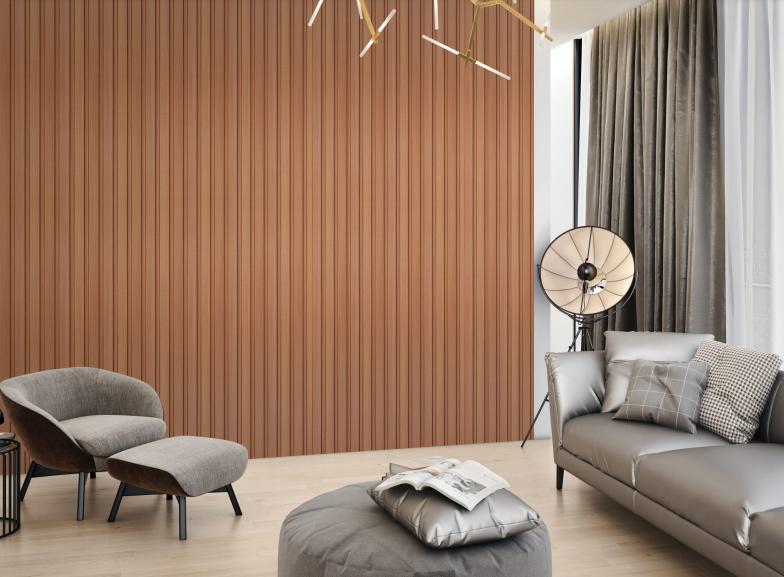 Estella Decor Charcoal Louvers Wood Brown 8x0.39 Ft - Ed 1138