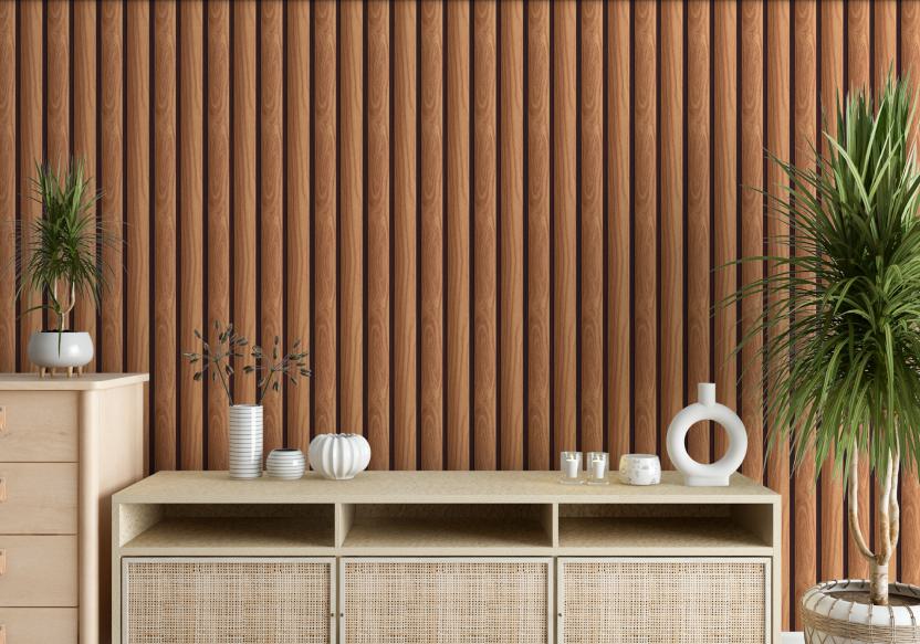 Estella Decor Charcoal Louvers Wood Brown 8x0.39 Ft - Ed 1501