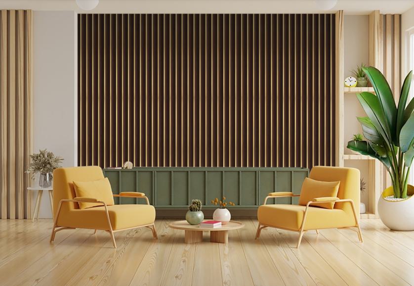 Estella Decor Charcoal Louvers Wood Brown 8x0.39 Ft - Ed 1502