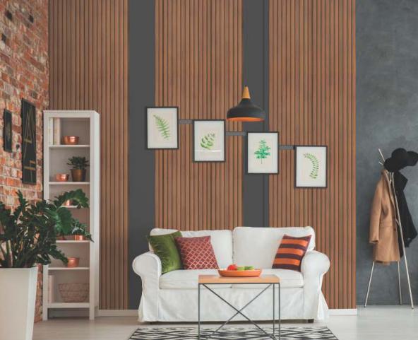 Charcoal Louvers Panel Wood Brown 9.5x1 Ft - Gl 912101
