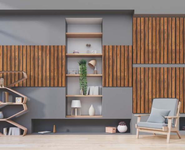 Charcoal Louvers Panel Wood Brown 9.5x1 Ft - Gl 912108