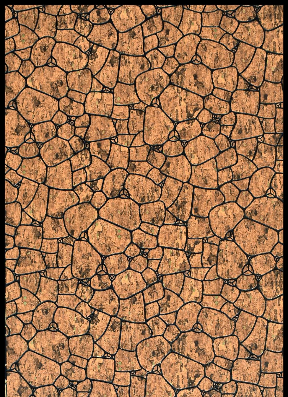 Brown designer louver with cracked pattern and textured surface, featuring irregular shapes and dark outlines.