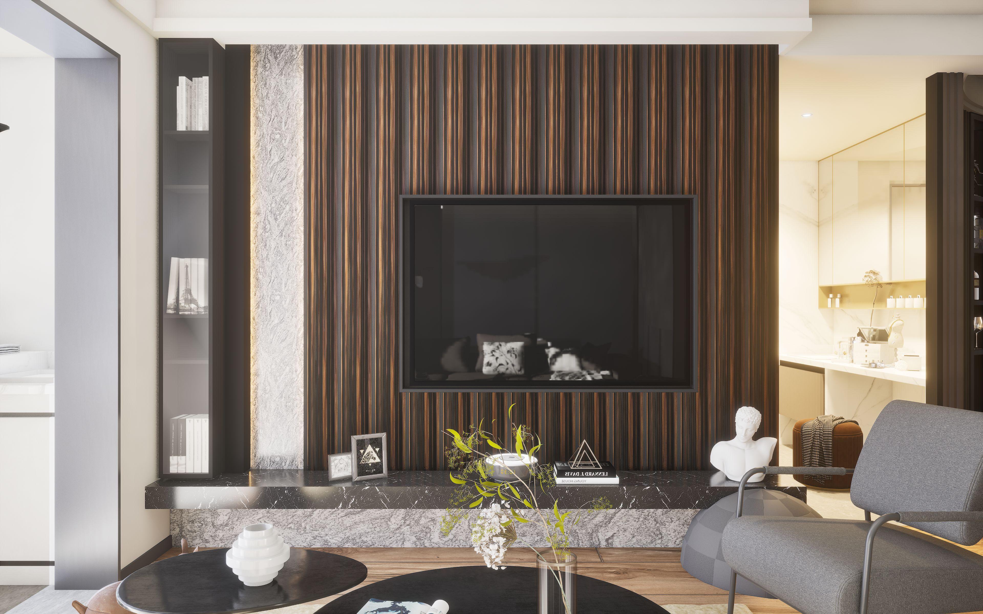 Manore Genoa Charcoal Louvers Marble & Stone Wenge 8x0.41 Ft - Gn 441