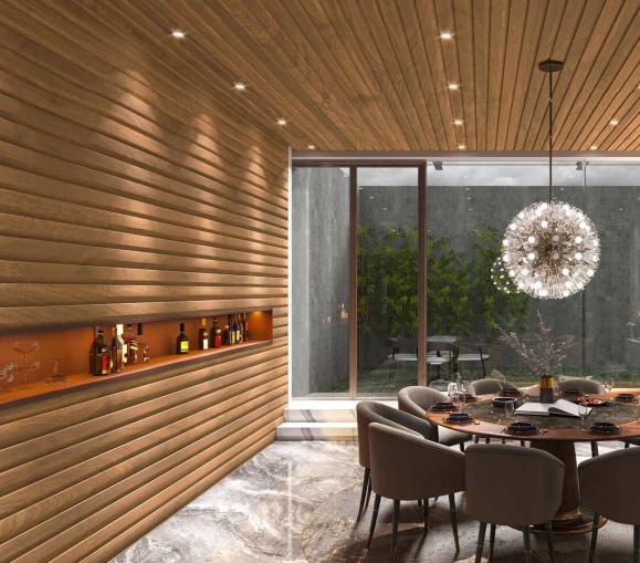 Pare Panels Oak Wood Ocre Wave Design Interior & Exterior Wall & Ceiling Panel 10x0.88 ft wood louvers Brown Oak_Wood