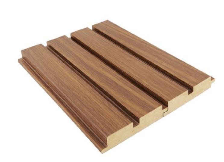 E Organic Brown Linear Large Pattern Louver 9x0.39 ft wood Brown PN 00024