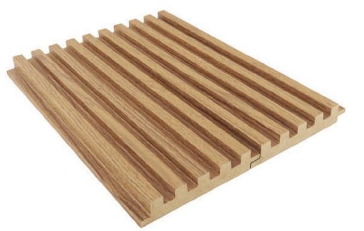 Teak Brown Linear Small Pattern Mdf Hmr Grade Louver Wood 9x0.39 Ft - Pn 00026