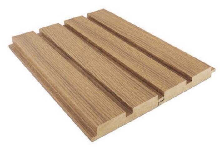 E Teak Brown Linear Large Pattern Louver 9x0.39 ft wood Brown PN 00026