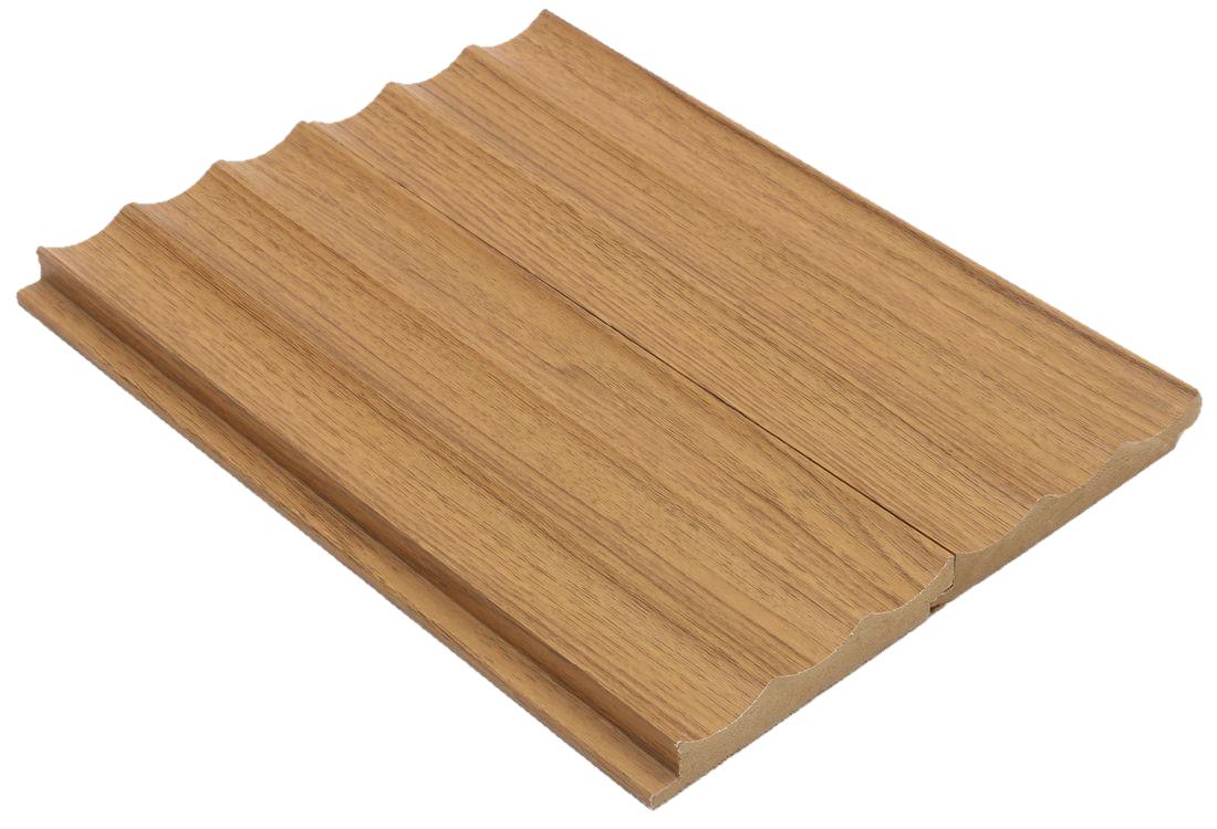 F Teak Brown Scoop Pattern MDF HMR Grade Louver 9x0.39 ft wood Brown PN 00026
