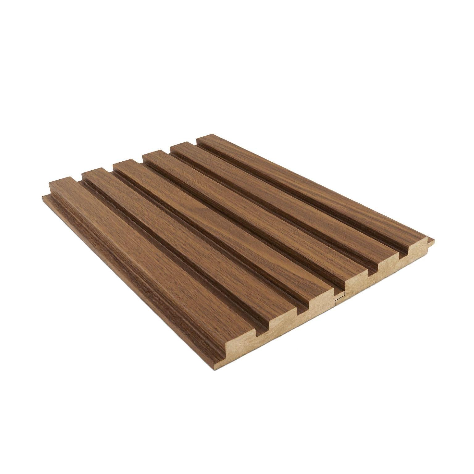 Cocoa Brown Linear Pattern Mdf Hmr Grade Louver Wood 9x0.39 Ft - Pn 00028