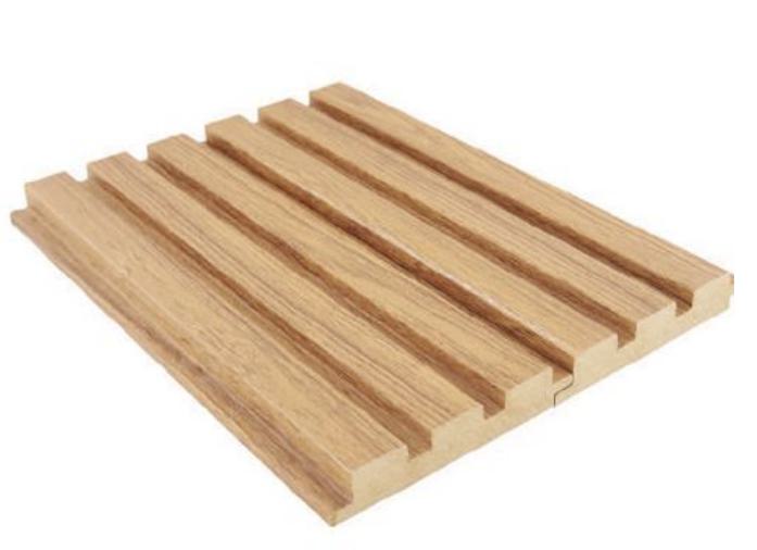 B Teak Brown Linear Pattern Mdf Hmr Grade Louver Wood 9x0.39 Ft - Pn 00029