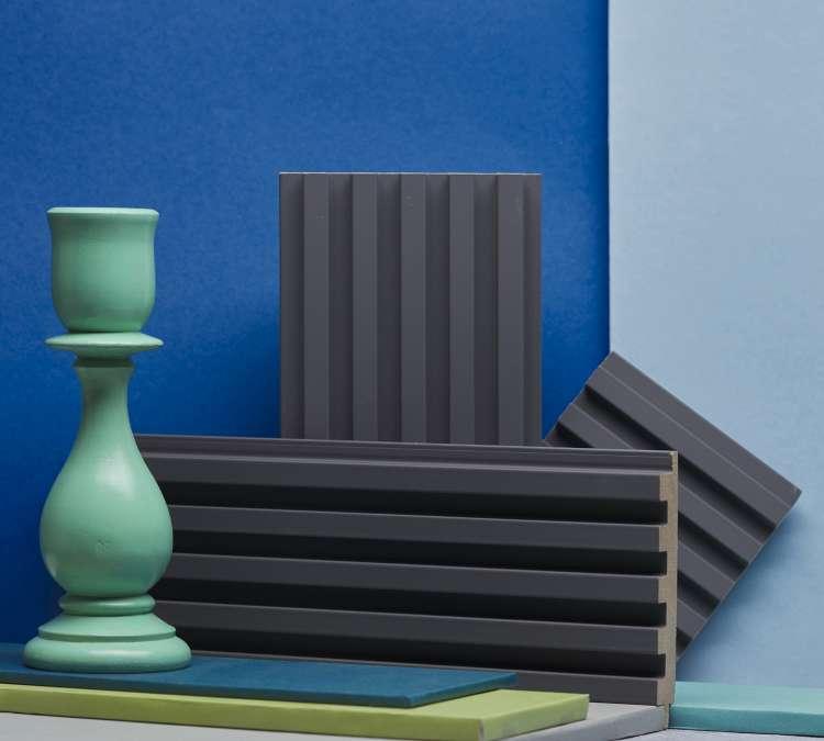 Ribbed Patterned Black Pastels Premium Mdf Louver Plain Colors 9.5x0.39 Ft - Pn 00079