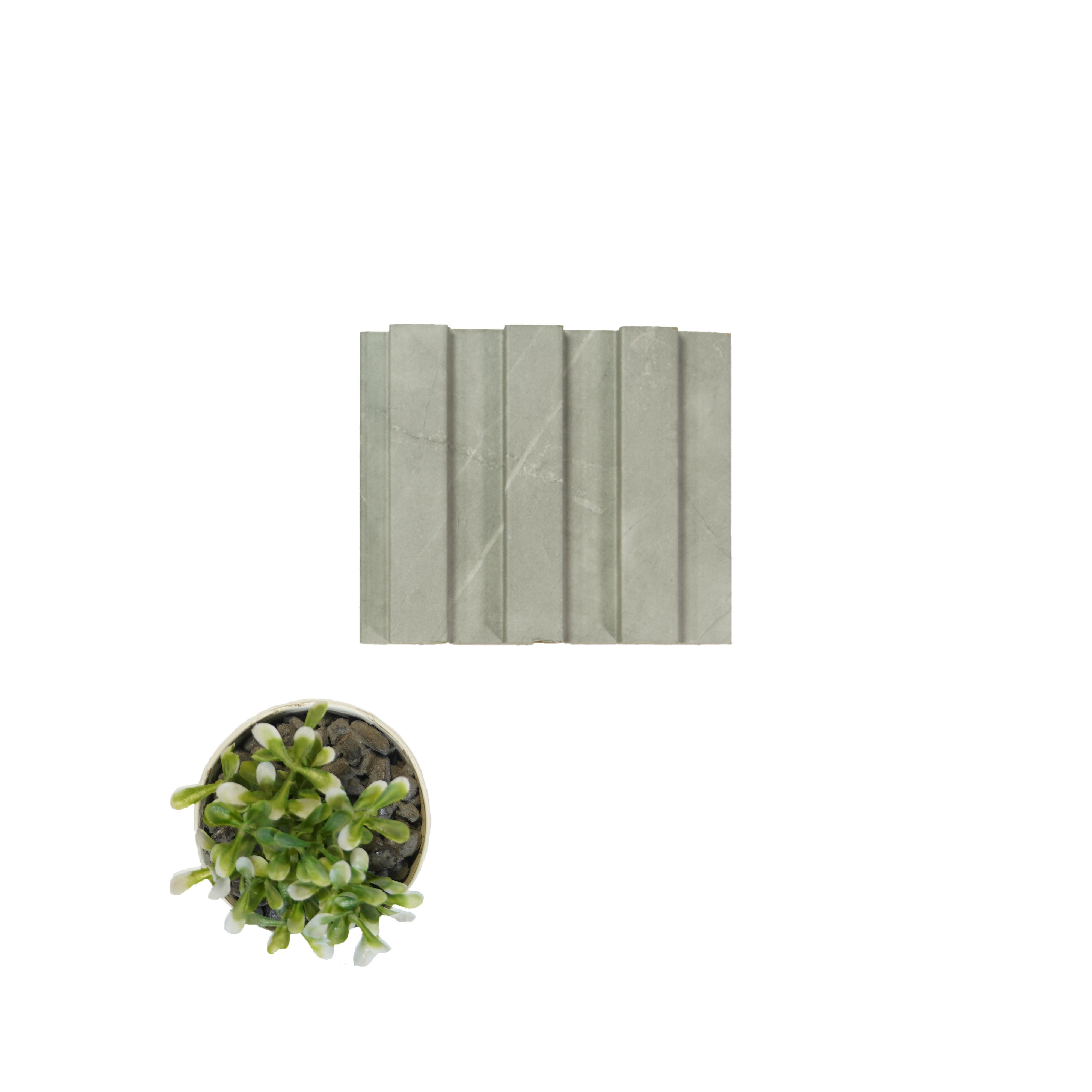 Beige Marble Linear Small Premium Mdf Louver & Stone 9.5x0.39 Ft - Pn 00085