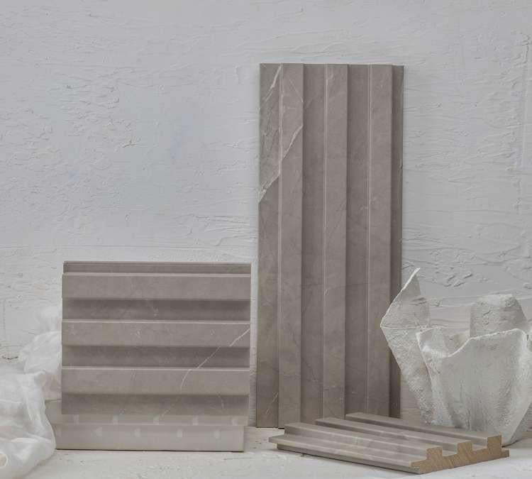 Beige Marble Linear Small Premium Mdf Louver & Stone 9.5x0.39 Ft - Pn 00085