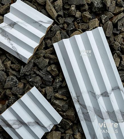 White Marble Triangular Mdf Louver & Stone 9x0.39 Ft - Pn 00086
