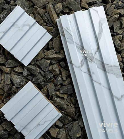 White Marble Linear Small Mdf Louver & Stone 9x0.39 Ft - Pn 00087
