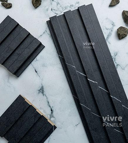 Black Marble Linear Small Mdf Louver & Stone 9x0.39 Ft - Pn 00088