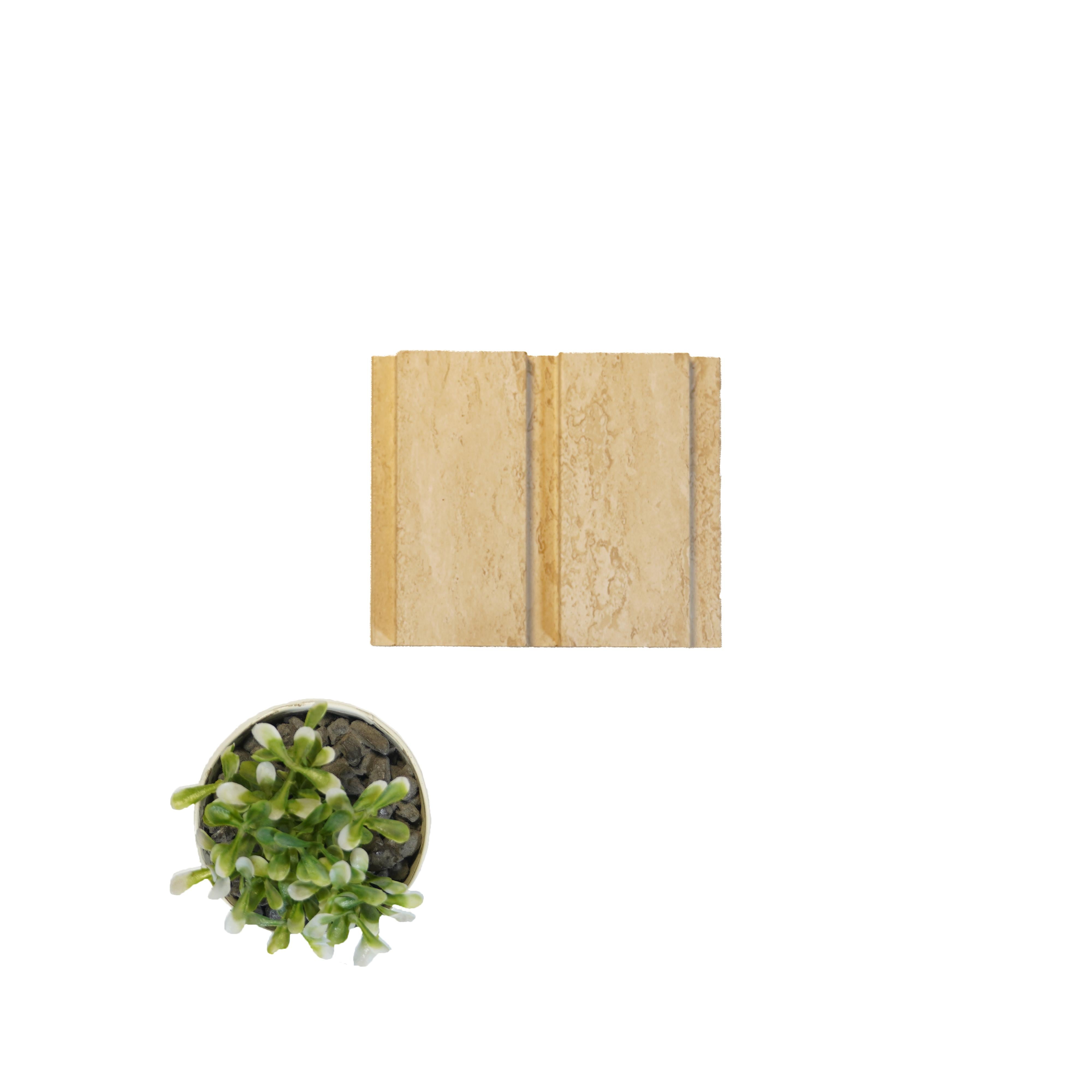 Beige Marble Linear Large Mdf Louver & Stone 9x0.39 Ft - Pn 00102