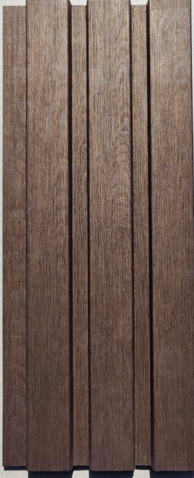 Brown wood grain texture on vertical wood louvers with visible grain pattern and texture finish.