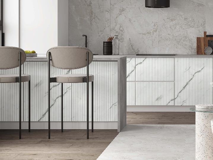 Flexible Soft Decorative Wall Panel 8x4 ft marble & stone louvers White PN 03012
