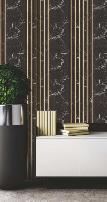 Black Charcoal Louvers Panel Marble & Stone 8x1 Ft - Rc 739