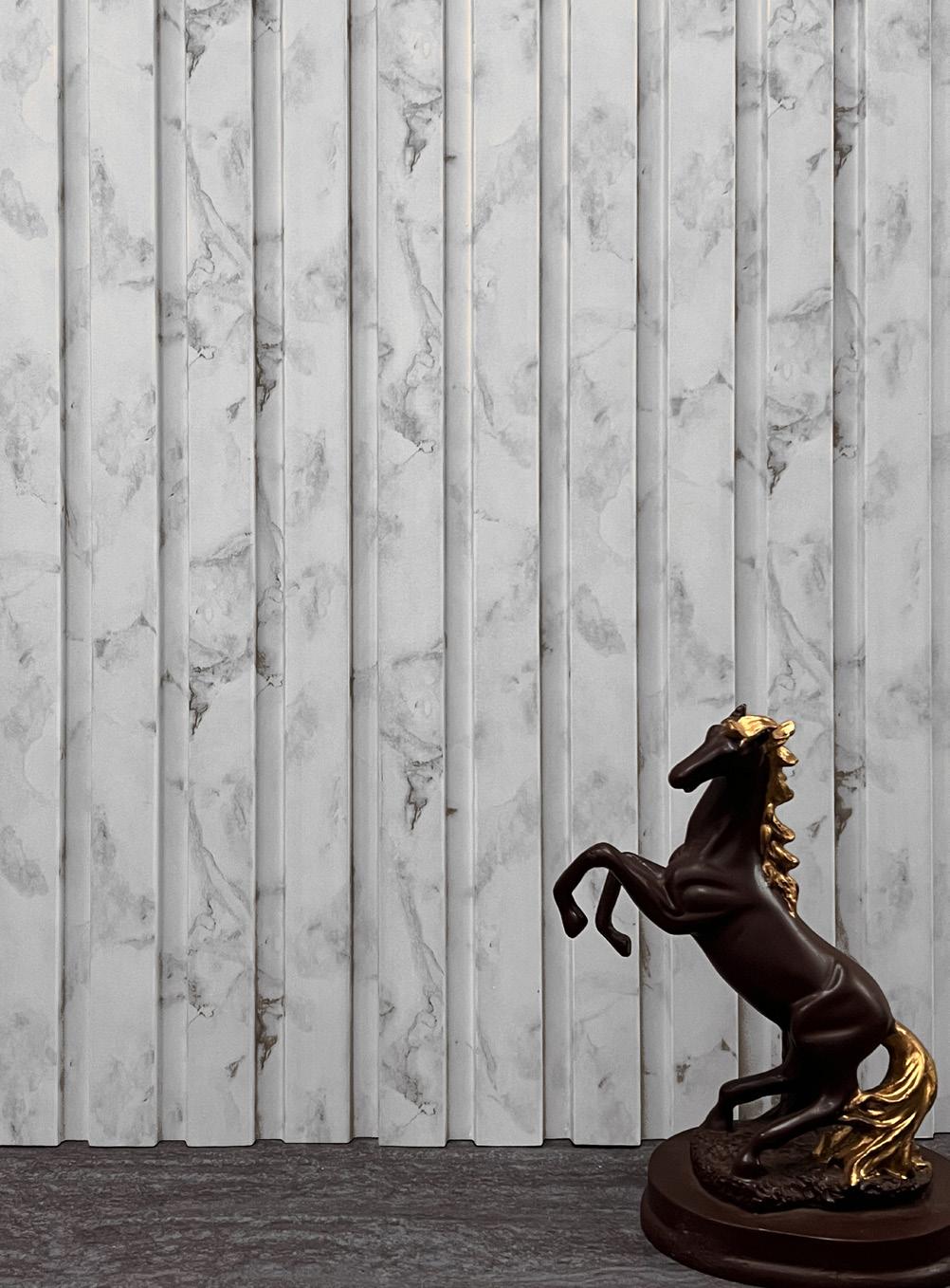 Onit Series Charcoal Louvers Marble & Stone White 9x0.8 Ft - Ro 9018
