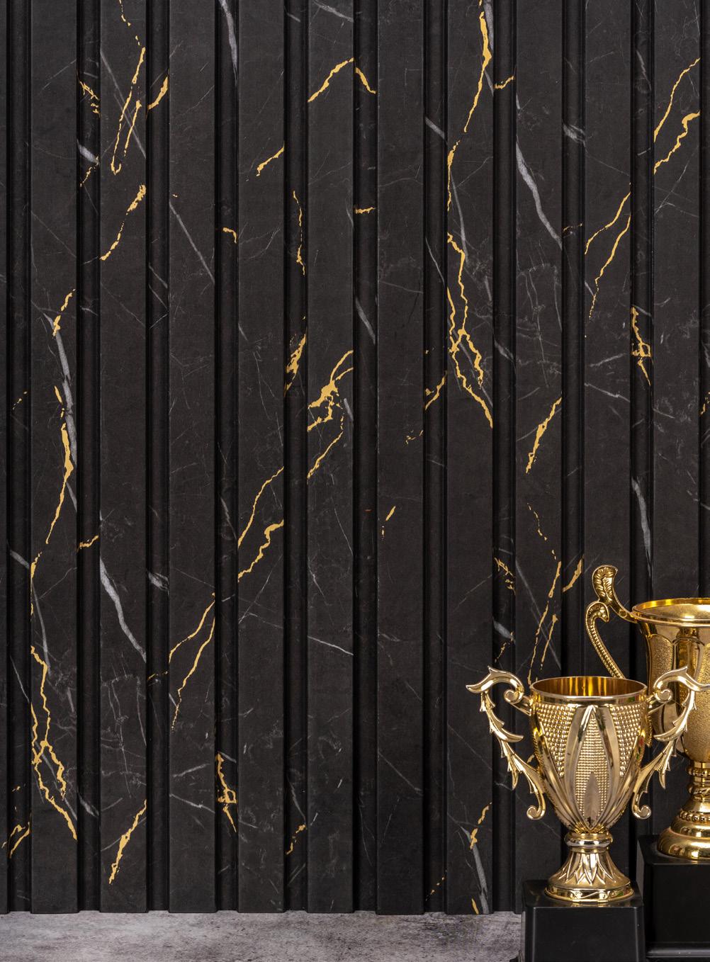 Charcoal Louvers Marble & Stone Black 9x0.8 Ft - Ro 9020