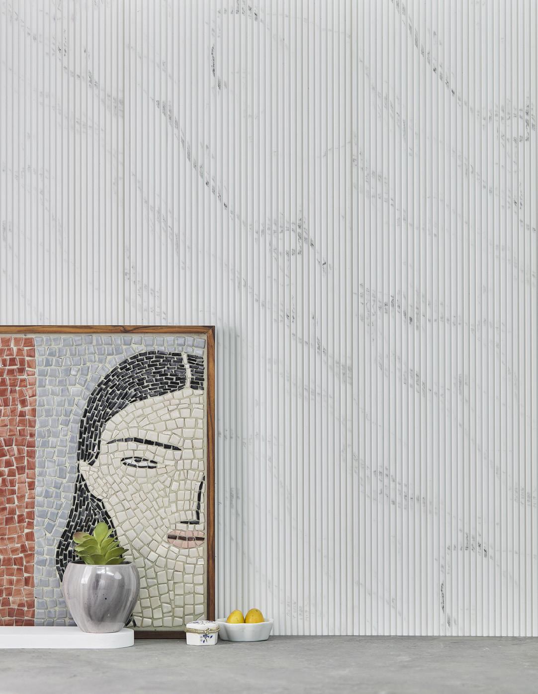 Snow White Marble Rang Charcoal Louver & Stone 8x1 Ft - Ra 8106